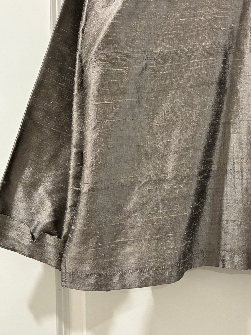💯 Silk Large Evening Formal top Silver Metallic Gray Button-down Blouse w/collar - Picture 15 of 16